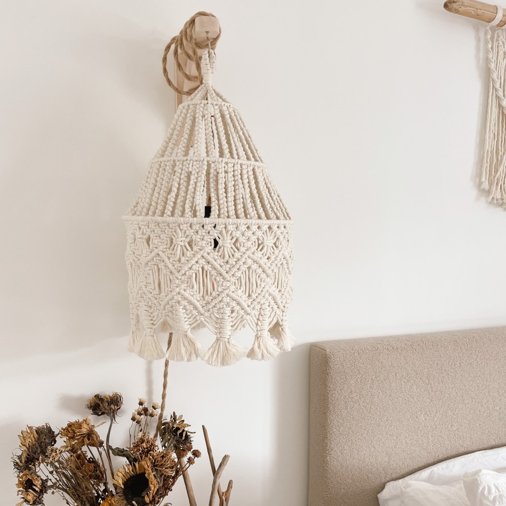 boho macrame chandelier wall light in a natural tone in a boho style home